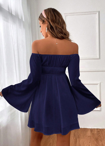 Темно-синя кежуал сукня кльош, з відкритими плечима SHEIN однотонна