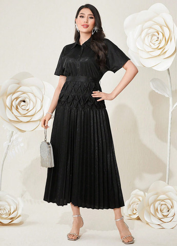 Черное деловое платье в стиле ампир, плиссированное SHEIN однотонное