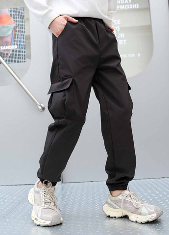 Черные спортивные демисезонные брюки карго SHEIN