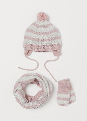 Светло-розовый демисезонный комплект (шапка, шарф-снуд, рукавицы) H&M