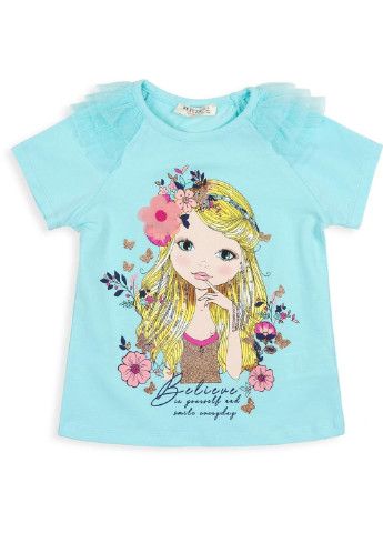 Бірюзовий літній набір дитячого одягу з дівчинкою та фатиновою спідницею (11826-104g-blue) Breeze