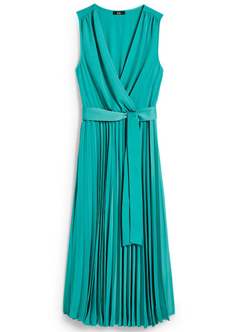 Бирюзовое кэжуал платье плиссированное C&A однотонное