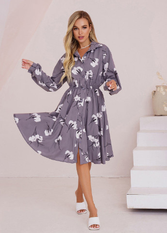 Серое повседневный платье женское рубашка ISSA PLUS с цветочным принтом