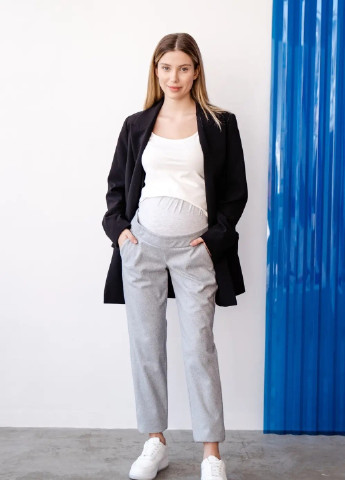 Світло-сірі штани для вагітних з високим трикотажним бандажиком на животик шерстяні To Be (248370376)