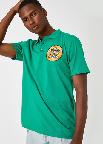 Зеленая футболка-поло для мужчин KOTON с надписью