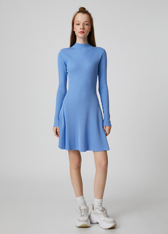 Голубое кэжуал платье платье-водолазка KOTON однотонное