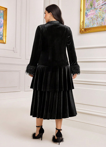 Черное вечернее, деловое платье платье-жакет SHEIN однотонное