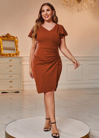 Коричнева кежуал сукня силуетна SHEIN однотонна