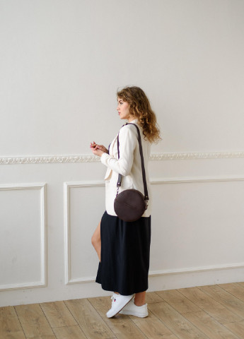 Кругла жіноча сумка через плече ручної роботи з натуральної вінтажної шкіри коричневого кольору Boorbon (253342344)
