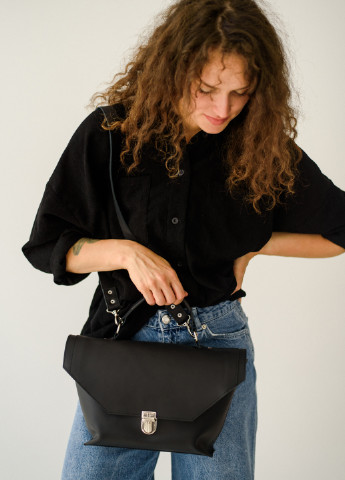 Стильная женская сумка необычной формы арт. Z003 ручной работы из натуральной кожи с легким матовым эффектом черного цвета Boorbon (255512254)