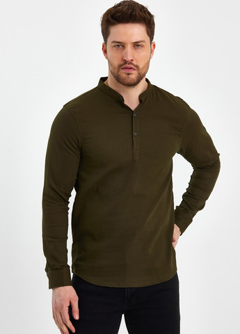 Оливковковая (хаки) кэжуал рубашка однотонная Trend Collection