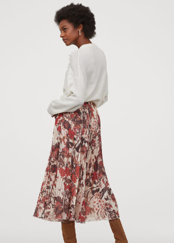 Бежевая кэжуал цветочной расцветки юбка H&M плиссе