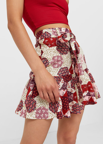 Бордовая кэжуал мандала юбка Stradivarius клешированная