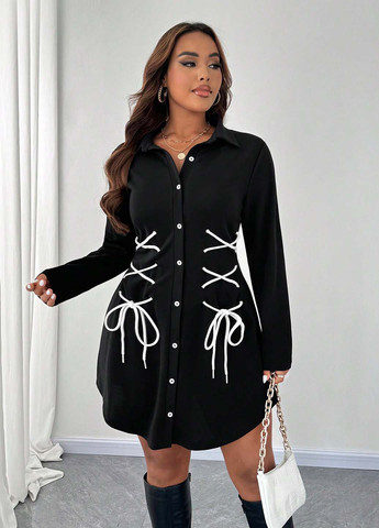 Чорна кежуал сукня сукня-сорочка SHEIN однотонна