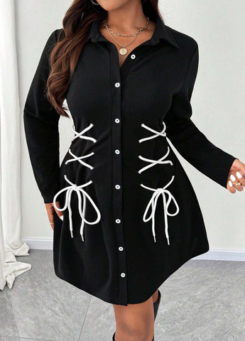 Чорна кежуал сукня сукня-сорочка SHEIN однотонна