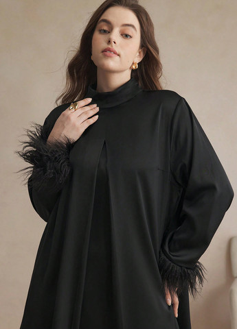 Черное коктейльное платье SHEIN однотонное