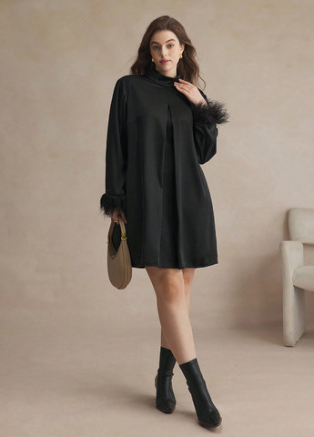 Черное коктейльное платье SHEIN однотонное