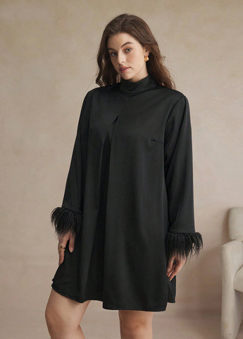 Черное коктейльное платье SHEIN однотонное