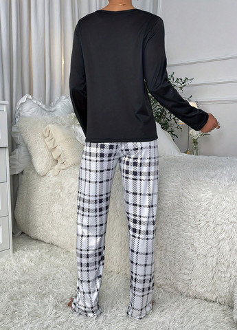 Чорно-біла всесезон піжама (лонгслів, штани) лонгслів + брюки SHEIN