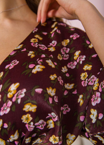 Бордовое кэжуал платье в стиле ампир Kamomile с цветочным принтом