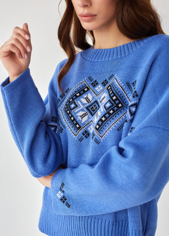 Джемпер oversize в українському стилі Етно темно блакитний з чорним + білим MEREZHKA (254774584)