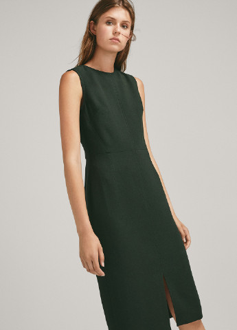 Темно-зеленое кэжуал платье футляр Massimo Dutti однотонное