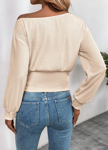 Светло-бежевый свитшот SHEIN однотонный без декора (353313143)