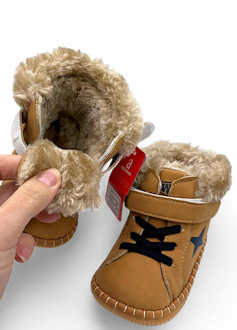 Коричневые пинетки Apawwa с мехом, с логотипом, со шнуровкой