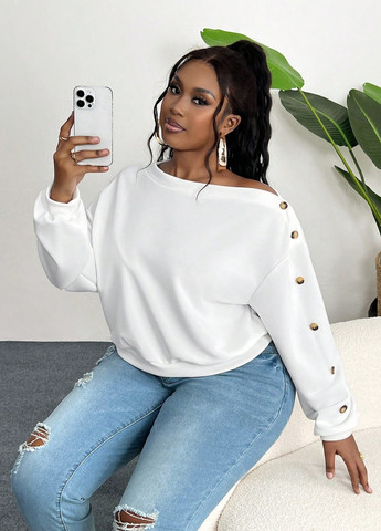 Белый свитшот SHEIN однотонный пуговицы (330776250)