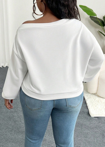 Белый свитшот SHEIN однотонный пуговицы (330776250)