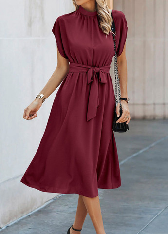 Бордовое кэжуал платье а-силуэт SHEIN однотонное