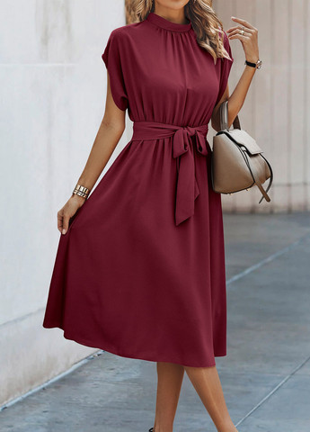 Бордовое кэжуал платье а-силуэт SHEIN однотонное