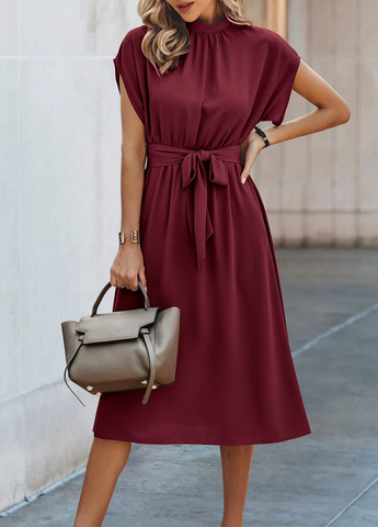 Бордовое кэжуал платье а-силуэт SHEIN однотонное