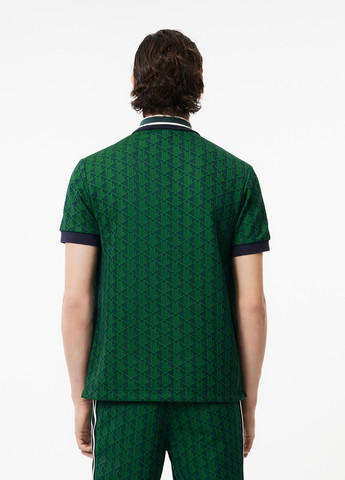 Зеленая футболка-поло для мужчин Lacoste с геометрическим узором
