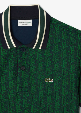 Зеленая футболка-поло для мужчин Lacoste с геометрическим узором