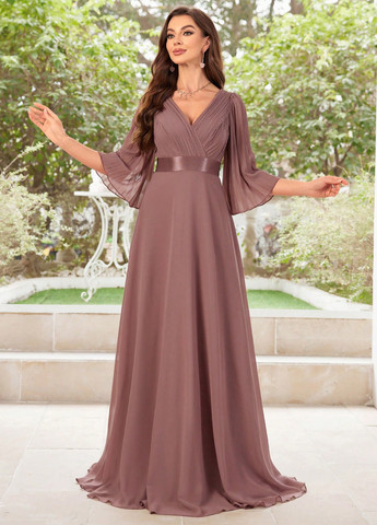 Рожево-коричнева вечірня сукня в стилі армпір SHEIN однотонна