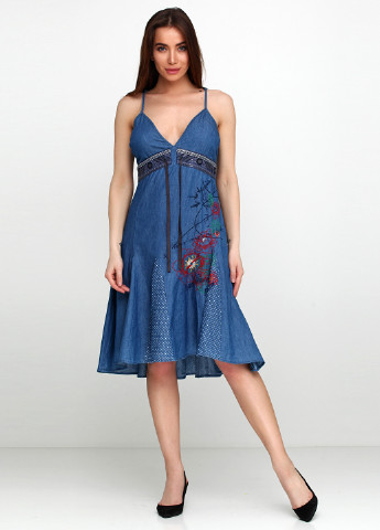 Синее кэжуал платье Desigual с цветочным принтом