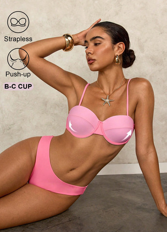 Розовый летний купальник (лиф, трусики) балконет, раздельный SHEIN