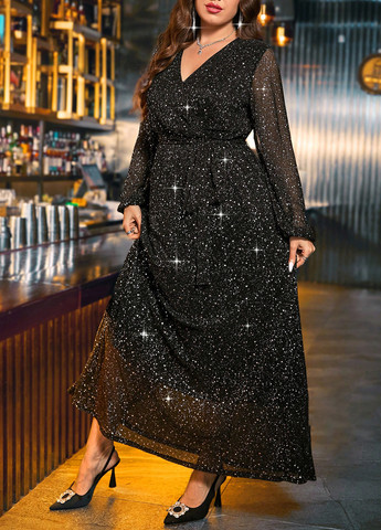 Черное вечернее платье клеш SHEIN с узором «перец с солью»