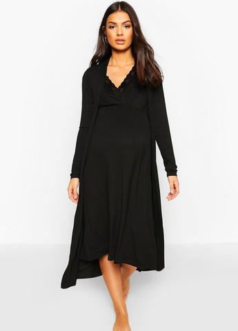 Черный демисезонный комплект для беременных (ночная рубашка, халат) Boohoo