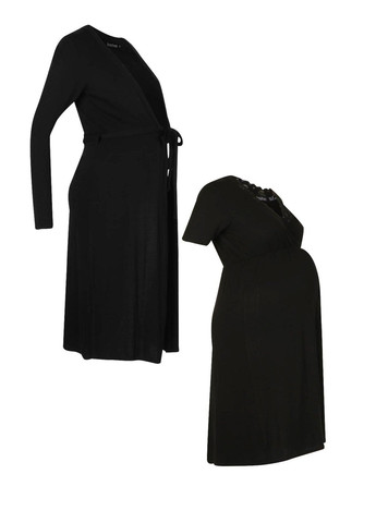 Чорний демісезонний комплект для вагітних (нічна сорочка, халат) Boohoo