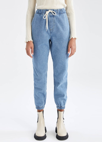 Штани DeFacto джогери однотонні блакитні джинсові бавовна