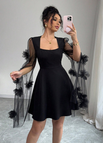 Чорна вечірня сукня кльош SHEIN однотонна