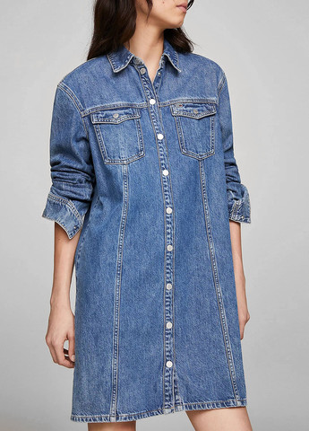 Світло-синя кежуал, джинсова сукня сукня-сорочка Tommy Jeans однотонна