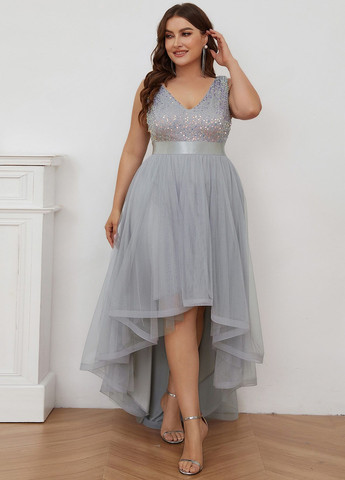 Світло-сіра святковий, коктейльна, вечірня сукня з пишною спідницею, з відкритою спиною SHEIN однотонна