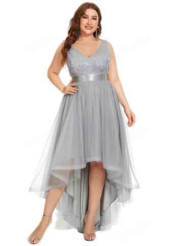 Світло-сіра святковий, коктейльна, вечірня сукня з пишною спідницею, з відкритою спиною SHEIN однотонна