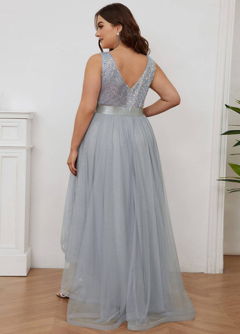 Світло-сіра святковий, коктейльна, вечірня сукня з пишною спідницею, з відкритою спиною SHEIN однотонна