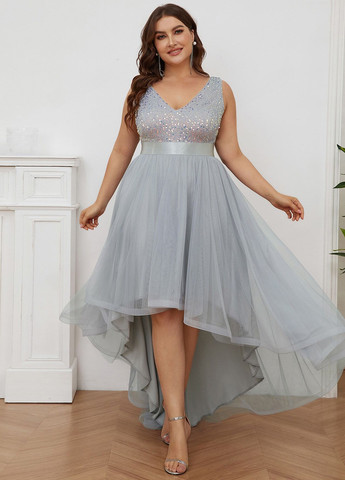 Світло-сіра святковий, коктейльна, вечірня сукня з пишною спідницею, з відкритою спиною SHEIN однотонна