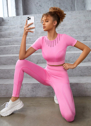 Фуксиновий (колору Фукія) літній костюм (топ, легінси) SHEIN