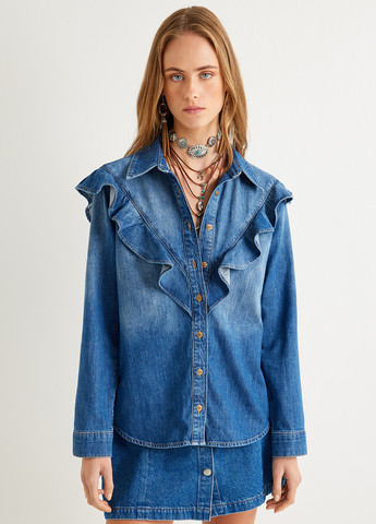 Темно-голубой джинсовая рубашка варенка KOTON